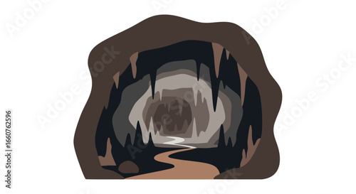 Enigmatic Cavern: Cartoon Illustration of Stalactites and a Winding Path in an Underground Cave System Depiction