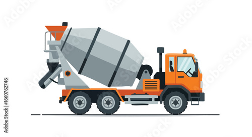 Stylized Illustration of a Concrete Mixer Truck on a Plain Background, ideal for digital design and educational resources