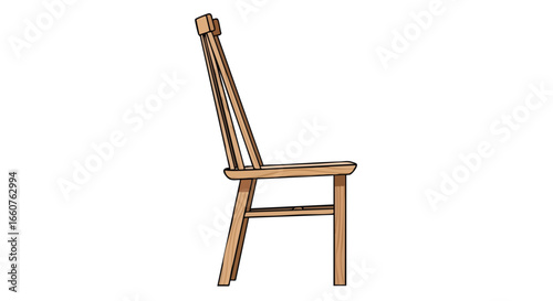 Wooden chair side view showcasing craftsmanship, a minimalist artistic rendition of furniture design against a white backdrop, ideal for interior
