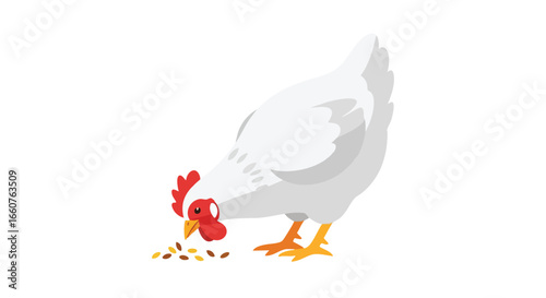 A White Hen Pecks at Grain: Simple Farm Animal Illustration for Childrens Books and Educational Material