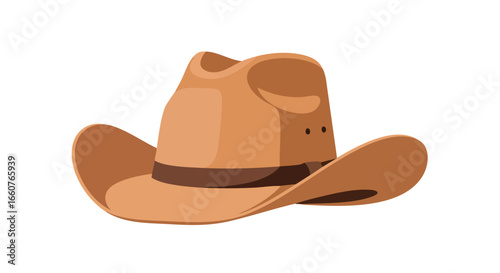 Illustration of a classic tan cowboy hat with a simple design against a white background for versatility
