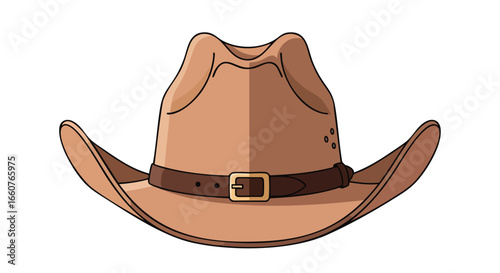 Illustrated cowboy hat with detailed belt, showcasing vintage western attire and culture through a cartoon style illustration