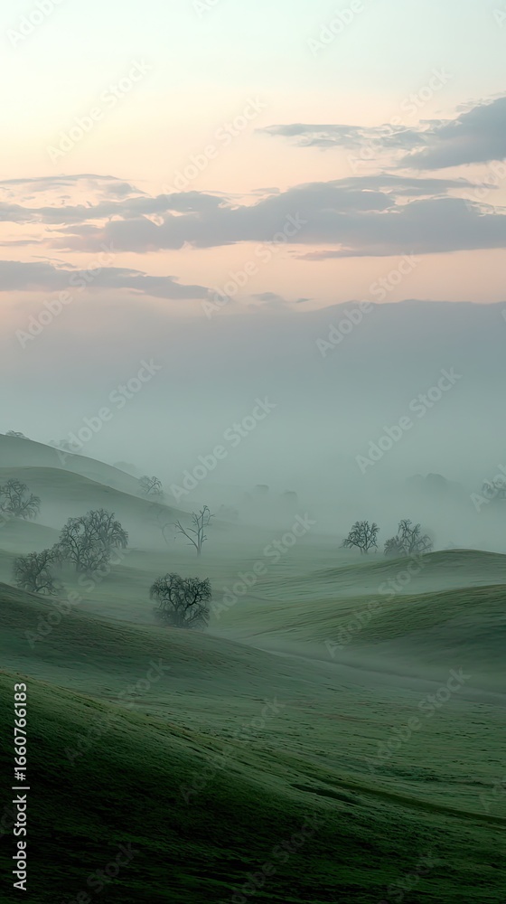 custom made wallpaper toronto digitalMisty hills at dawn with rolling green landscape
