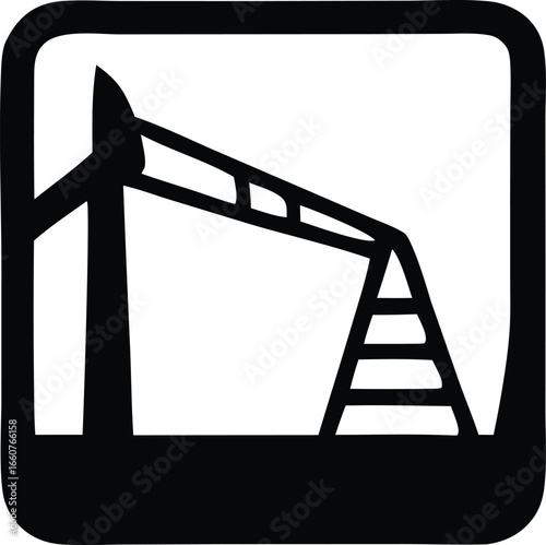 Silhouette of a pumping oil jack in a square frame symbolizing the oil and gas industry and energy production.