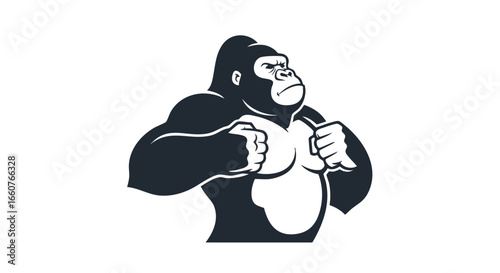 Dominant gorilla illustration displaying a bold stance against a bright backdrop showcasing raw strength and power in a minimalist style