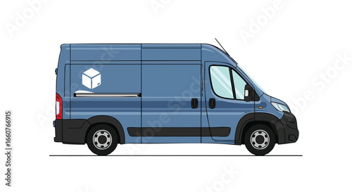 Blue Delivery Van with Package Icon Ready for Express Shipping and Logistics Solutions, Transportation Services for Business Delivery