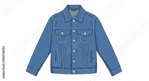 Illustrated denim jacket with silver buttons and detailed stitching against a white background displaying classic fashion 88 style