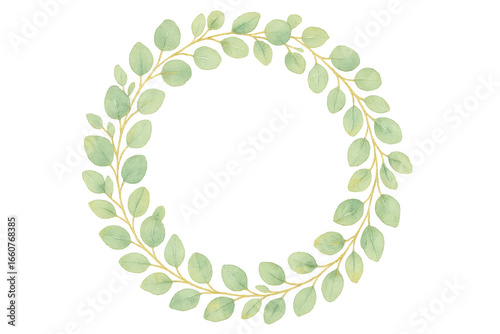 Elegant watercolor eucalyptus wreath with gold leaf accents for luxury wedding invitation