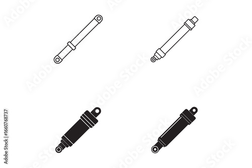 Hydraulic Cylinder Types Depicted with Technical Line Art for Mechanical Engineering and Industrial Designs Illustration Set