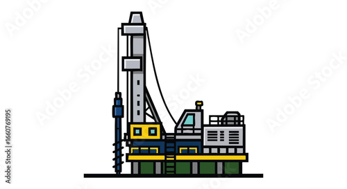 Stylized drilling rig illustration showcasing industrial machinery with a modern design, perfect for engineering or construction visuals, rendered