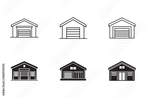 Set of Minimalist Garage Icon Vectors Representing Storage Solutions and Home Improvement Projects with Clean Line Art