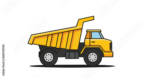 Cartoon yellow dump truck with exaggerated features ready for construction work or creative transport illustrations with visible outline and shadow