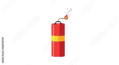 Cartoon burning dynamite stick with flame and smoke in a detonator ready to explode a symbol of danger and risk, isolated on a white background