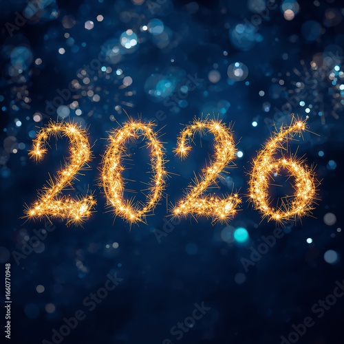 Sparkling 2026 numbers with bokeh lights on a dark background