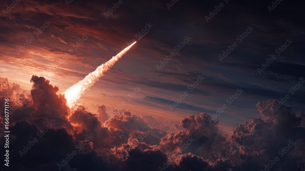 Fototapeta premium Rocket launch sunrise dramatic sky