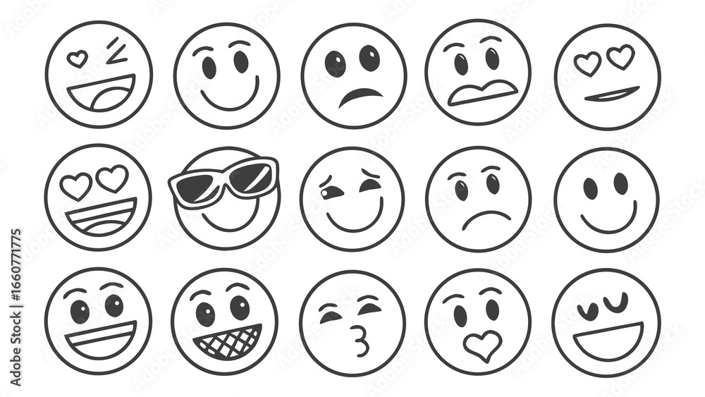 Set of different emoji faces collection of cartoon expressions, emotions, and feelings vector illustration of funny and cute characters Set of different emoji faces collection of cartoon expressions, emotions, and feelings vector illustration of funny and cute characters