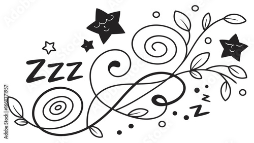 Cute sleepy stars and zzz, cartoon design elements for night time or dream projects, decorative vector illustration, graphic art