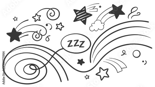 Hand drawn doodle stars, comets, rainbows and swirls for dreamy, whimsical designs, perfect for childrens illustrations and sweet patterns