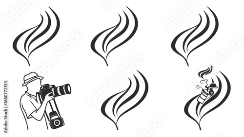 Illustration of smoke, a photographer with a camera