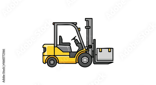 Illustrative depiction of a yellow forklift, showcasing its lifting capabilities with a package, poised for material handling operations and