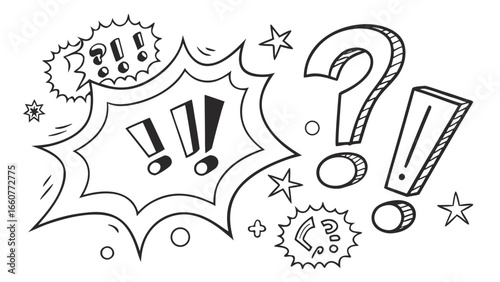 Comic style exclamation point and question mark symbols vector illustration of cartoon punctuation for communication and expression