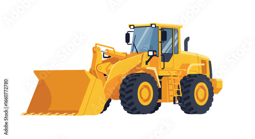 Vibrant yellow front-end loader illustration for construction and industrial applications usage scenarios