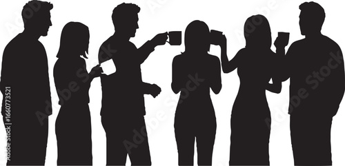 Group of Diverse People Silhouettes with Coffee Mugs Socializing