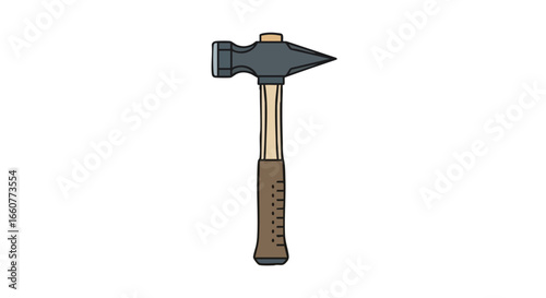 Detailed line drawing of a carpentry hammer, a simple illustration suitable for DIY projects or tool guides, showcasing a classic