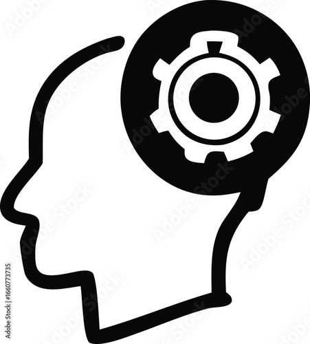 Conceptualizing innovation brainstorming process idea generation thinking cog symbol representing cognitive function and mechanical engineering