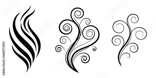 Set of decorative vector design elements featuring swirls and smoke