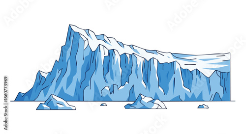 A captivating cartoon illustration showcasing a formidable iceberg formation against a stark white background evoking themes of cold isolation and