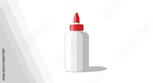 Minimalist presentation of a white plastic bottle with a red cap for various craft or hobby use, flat design offering clean aesthetic appeal for