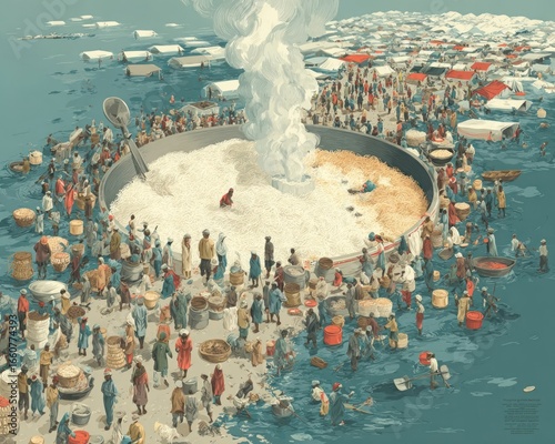 Visual showing aid provided to refugees addressing hunger, war and displacement issues on World Humanitarian Day