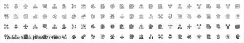 Business operation icon collection set outline and black solid style. Containing marketing, agreement, leadership, business, timeline, structure, job, exchange, quality control, organization.