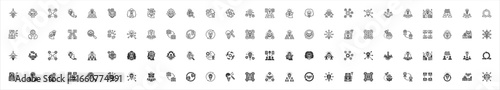 Collaborative innovation icon collection set with outline and black solid style. Containing idea sharing, crowdsourcing, knowledge exchange, brainstorming, partnerships, research, lean.