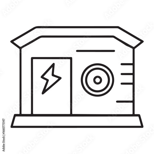Electrical Substation Icon Energy Distribution Point and Lightning Bolt Symbol in a Clear Outline Style Perfect for Clean Modern Designs
