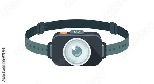 Stylized headlamp illustration featuring a black casing, centered lens, and adjustable straps for hands-free illumination on outdoor adventures