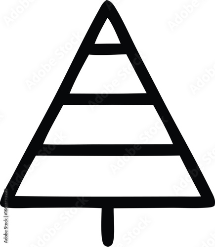 Simple hand-drawn stylized christmas tree icon with geometric branches and trunk ideal for festive seasonal designs