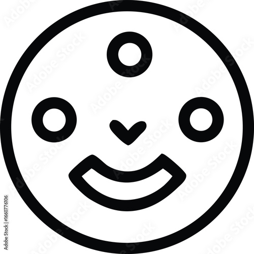 Simple outline smiley face with three eyes and open mouth graphic for digital and print use