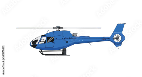 Blue Helicopter Illustration with Precise Details and Clean Lines, Perfect for Aviation Enthusiasts and Transportation Design Projects