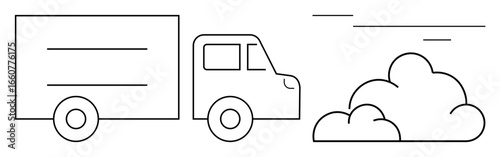 Truck releasing emission clouds into the atmosphere, representing transportation and environmental concerns. Ideal for pollution, logistics, sustainability, global warming, air quality, industrial