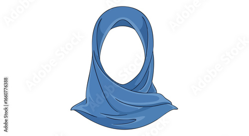 Illustrative depiction of a sky-blue hijab, presenting a tranquil and dignified representation of cultural modesty, suitable for various design needs