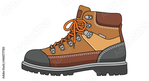 Cartoon Style Hiking Boot Illustration: Ready for Adventure and Exploration on the Trails ahead perfect for graphic designs and advertisements