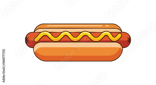 Stylized hotdog illustration with yellow mustard isolated against a clean white background