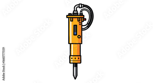 Vivid illustration of a demolition hammer, tool for breaking up rock and concrete, on a white backdrop construction equipment graphic representing
