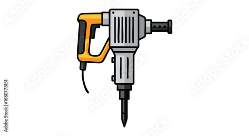Vivid illustration showcasing a heavy-duty jackhammer with bold lines and vibrant colors, emphasizing its powerful industrial design and functionality
