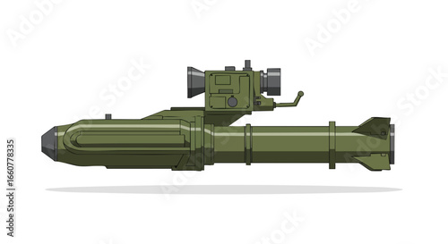 Stylized Depiction of Portable Missile Launcher Illustration, showcasing robust design and advanced targeting system, conveying concepts of military