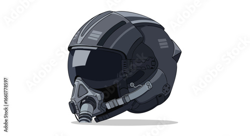 Futuristic Pilot Helmet Illustration: Sleek Design and Advanced Technology Concept Depicted in Vector Art 93 characters