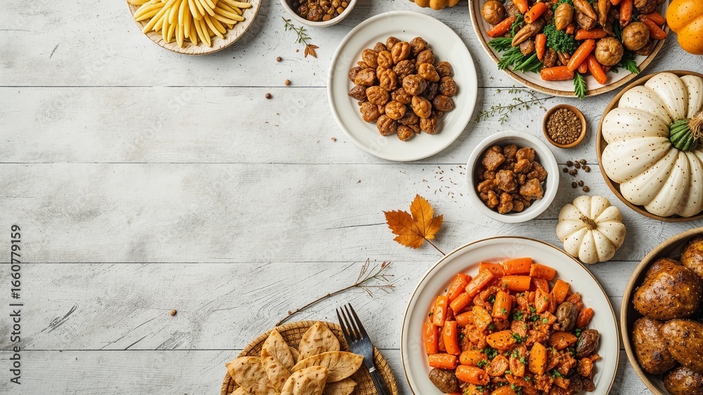 Fototapeta premium Festive Thanksgiving Spread: A Top-Down Close-Up