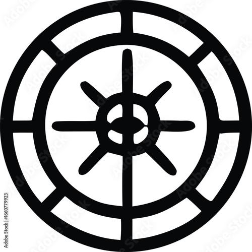 Abstract circular symbol with spokes and outer rings a geometric emblem of modern design and mystical significance